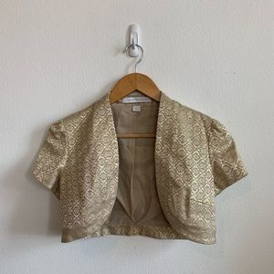 Vintage Express Iridescent Woven Brocade Shrug Gold with Pink & Green Shimmer